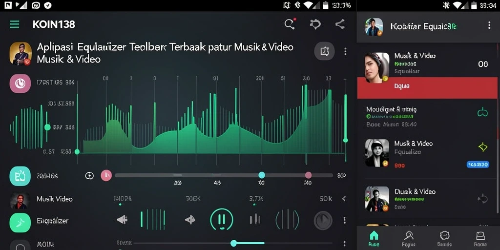 Antarmuka aplikasi KOIN138 dengan fitur Equalizer yang menarik.