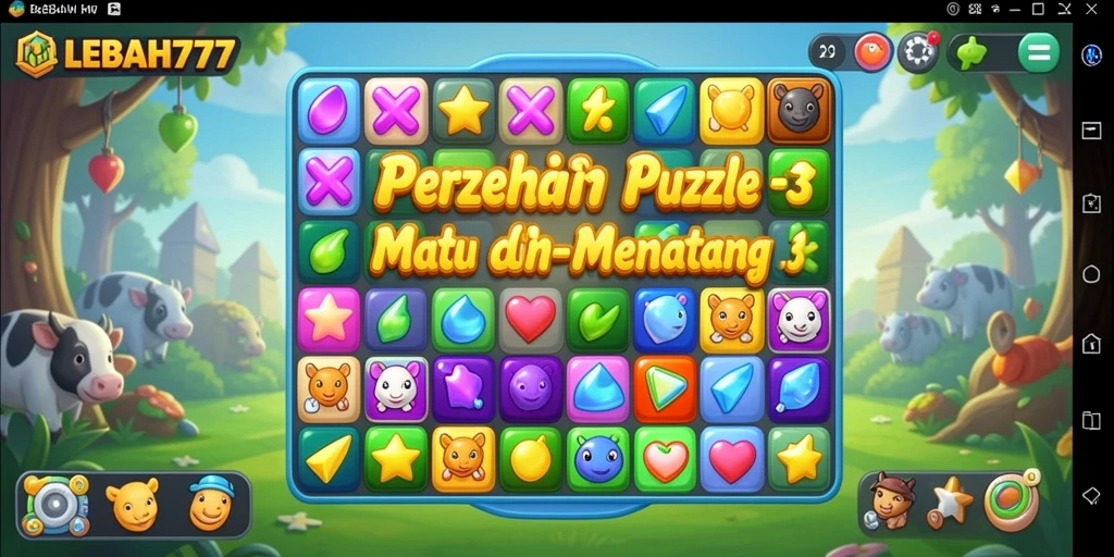Tampilan menawan antarmuka LEBAH777 yang memikat untuk permainan Puzzle Match-3.