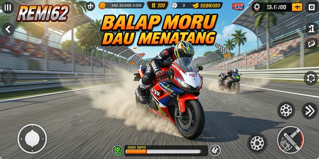 Antarmuka permainan Balap Motor yang menarik dan dinamis.