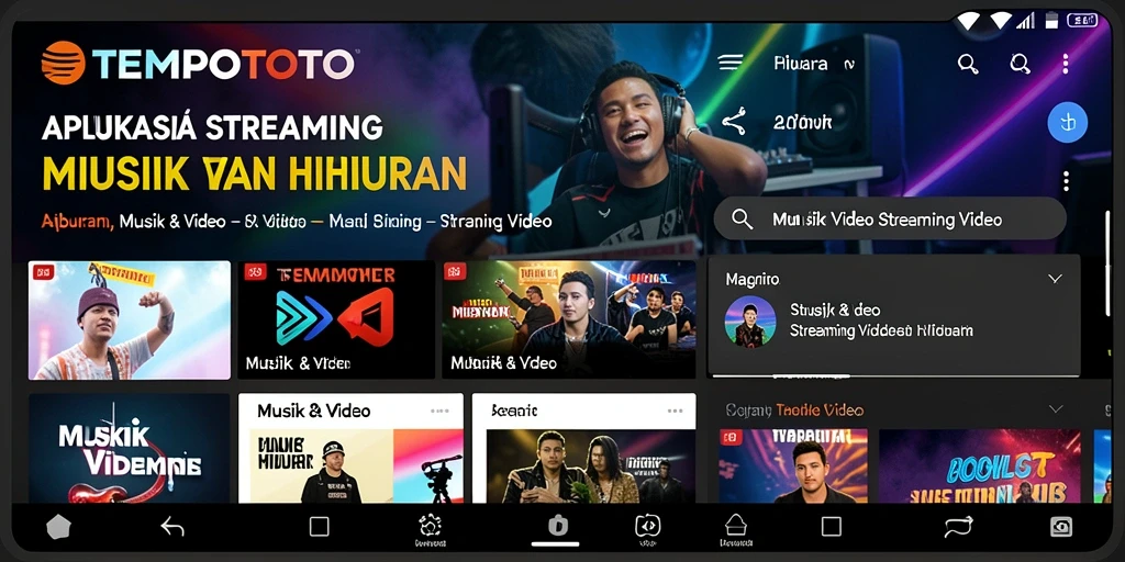 Screenshot aplikasi TEMPOTOTO menampilkan antarmuka Streaming Video yang menarik dan fungsional.